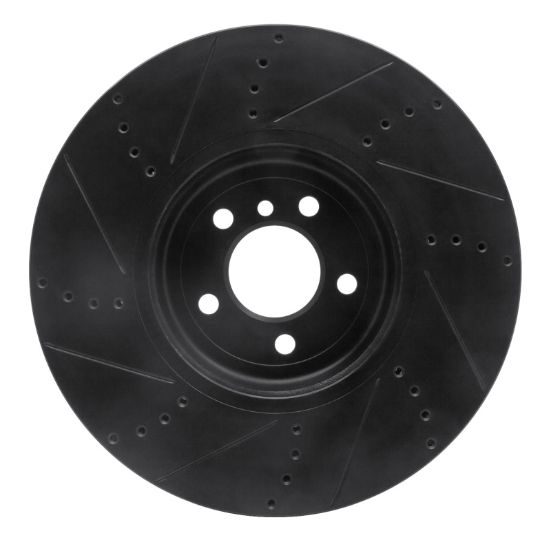 BMW 550I GT Brake Rotor (1) - Right Front - R1 Concepts - Drilled & Slotted - Black - `09-`17